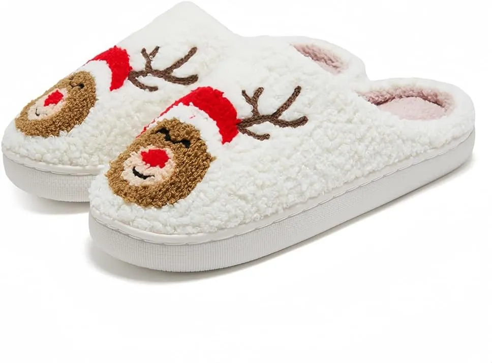 Halloween Slippers for Women Retro Soft Cozy Comfy Plush Lightweight Ghost Face Slip-on Indoor Outdoor Scream Slip on Anti-Skid Sole Christmas House Shoes