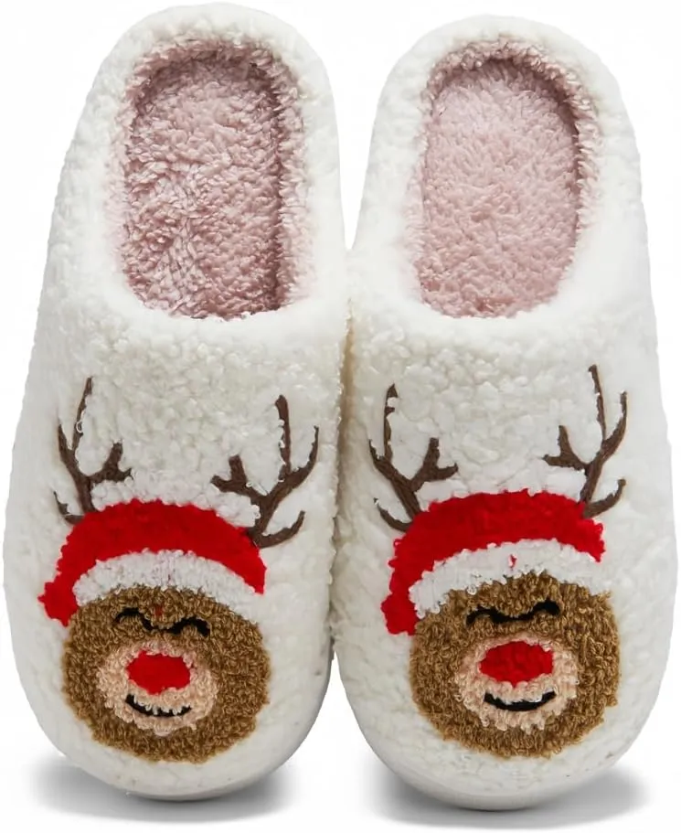 Halloween Slippers for Women Retro Soft Cozy Comfy Plush Lightweight Ghost Face Slip-on Indoor Outdoor Scream Slip on Anti-Skid Sole Christmas House Shoes