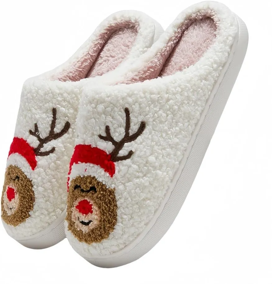 Halloween Slippers for Women Retro Soft Cozy Comfy Plush Lightweight Ghost Face Slip-on Indoor Outdoor Scream Slip on Anti-Skid Sole Christmas House Shoes