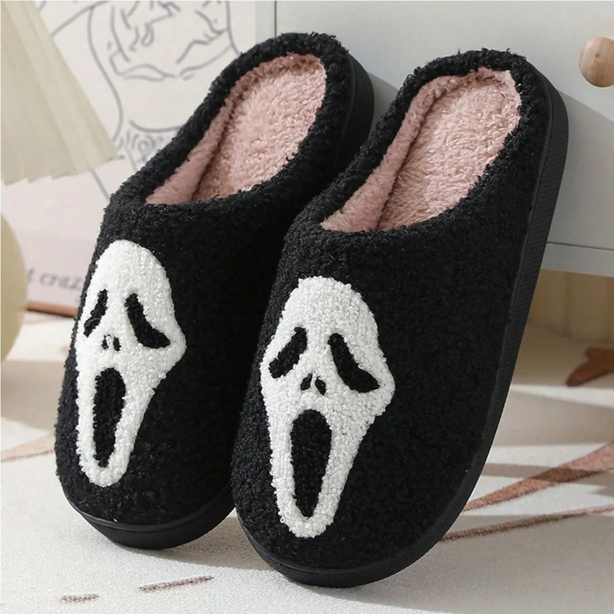 Halloween Slippers For Women Skull Cartoon Slippers For Couples, Indoor Home Slippers Men,Slip on Anti-Skid Sole