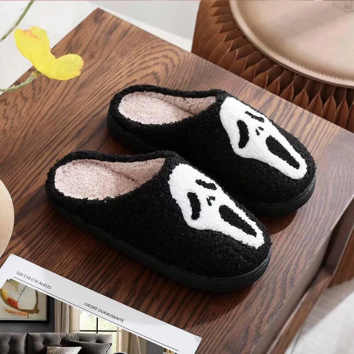 Halloween Slippers For Women Skull Cartoon Slippers For Couples, Indoor Home Slippers Men,Slip on Anti-Skid Sole