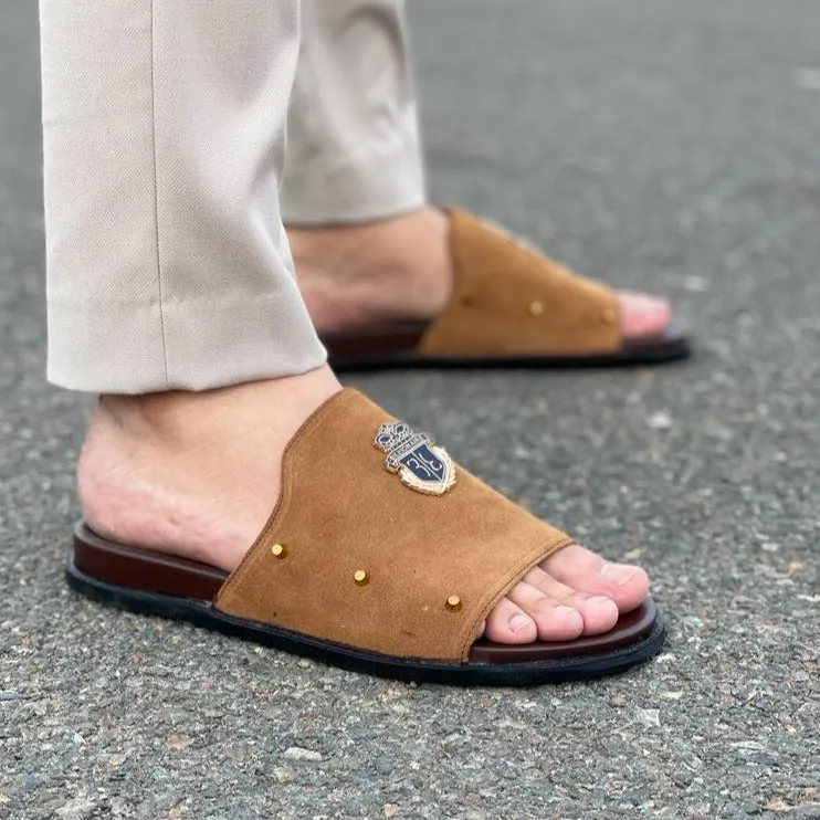 Hand made PU Sole Leather Suede Chappal SS-2353 Brown