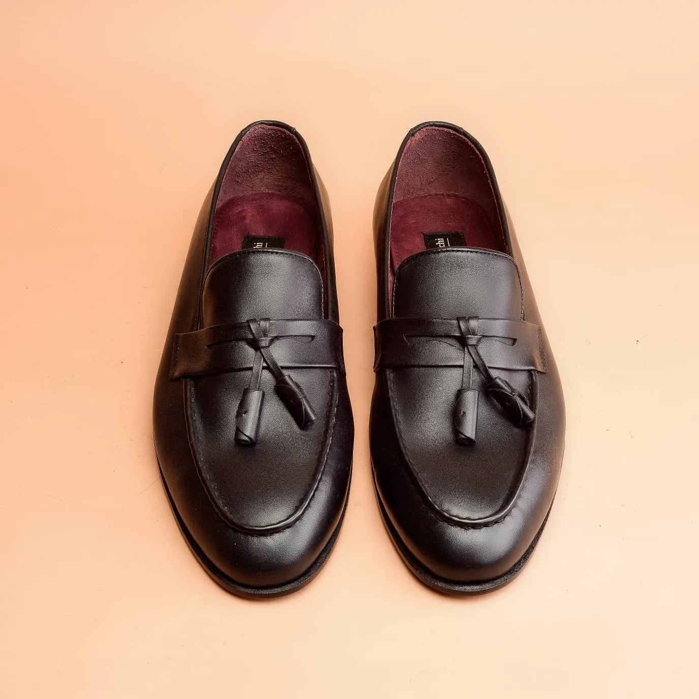 Handmade Brown Leather Loafer Shoes for Men with Tassels