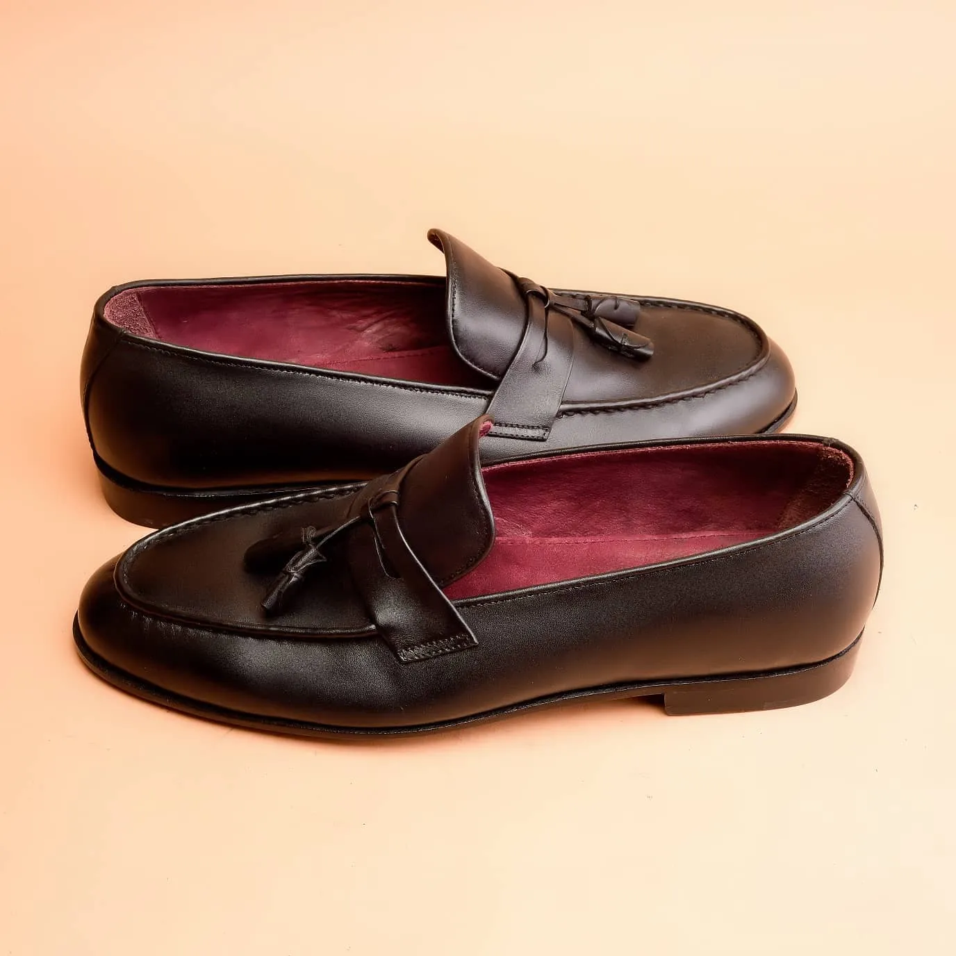 Handmade Brown Leather Loafer Shoes for Men with Tassels