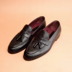 Handmade Brown Leather Loafer Shoes for Men with Tassels