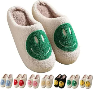 Happy Face Slippers Retro Cozy Comfy Plush Warm Slip-on Slippers Winter Soft Fuzzy Indoor House Shoes with Memory Foam for Men Women…