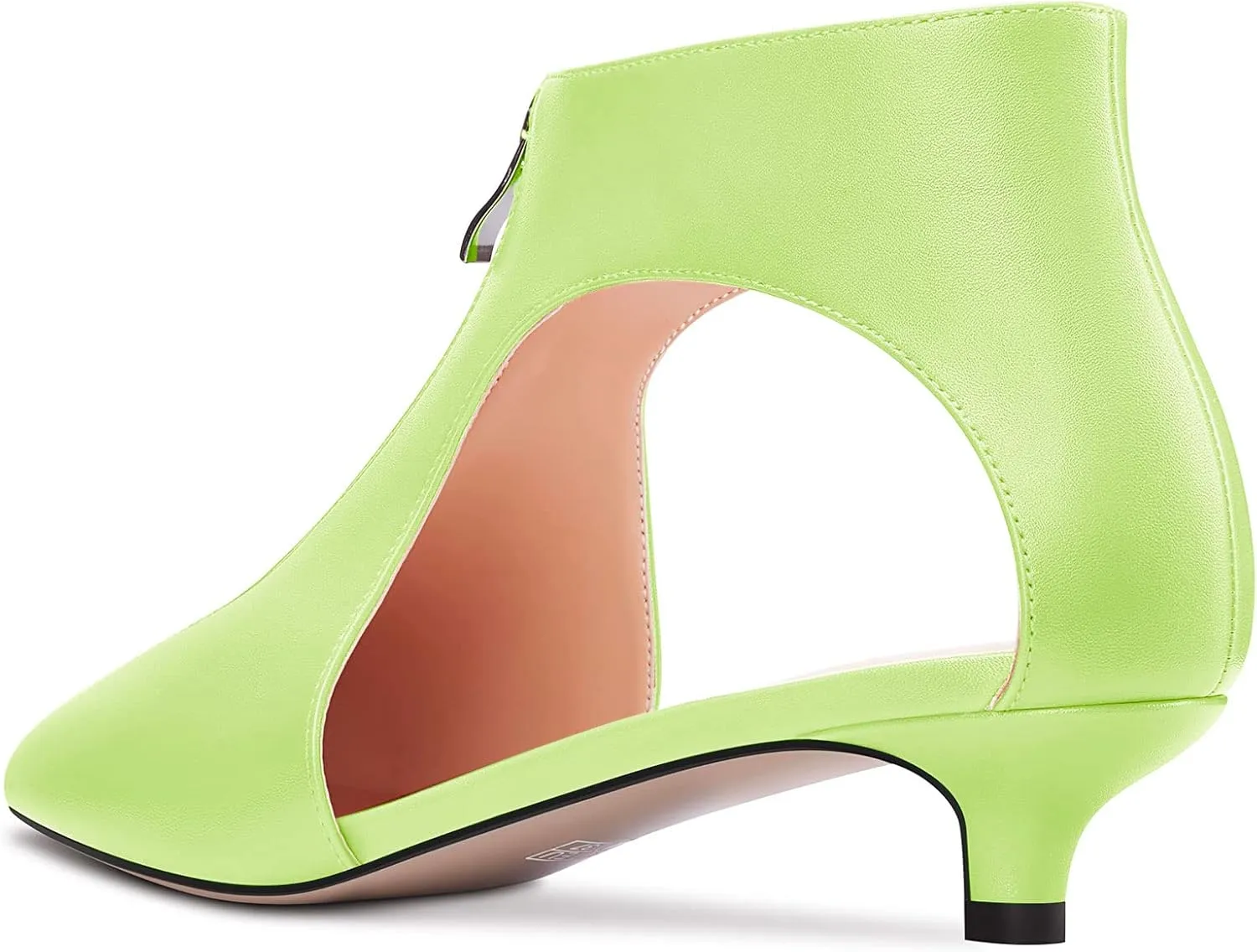 HDEUOLM Womens Low Kitten Heel Pointed Toe Pumps Slip-on Zipper Casual Cute 1.4 Inches Heels