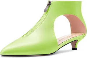 HDEUOLM Womens Low Kitten Heel Pointed Toe Pumps Slip-on Zipper Casual Cute 1.4 Inches Heels