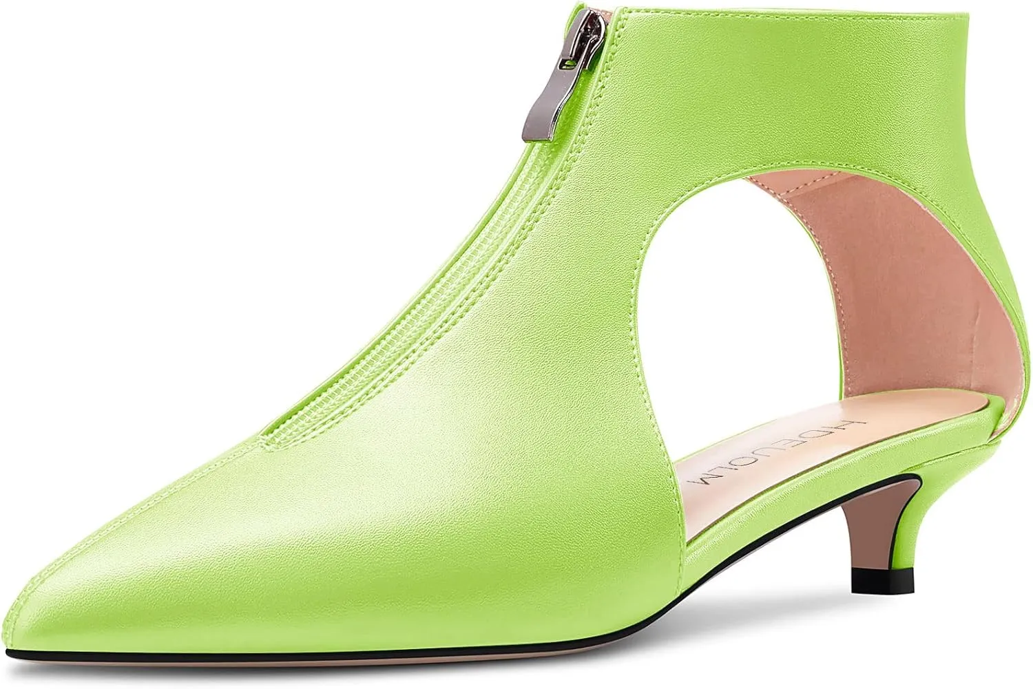 HDEUOLM Womens Low Kitten Heel Pointed Toe Pumps Slip-on Zipper Casual Cute 1.4 Inches Heels