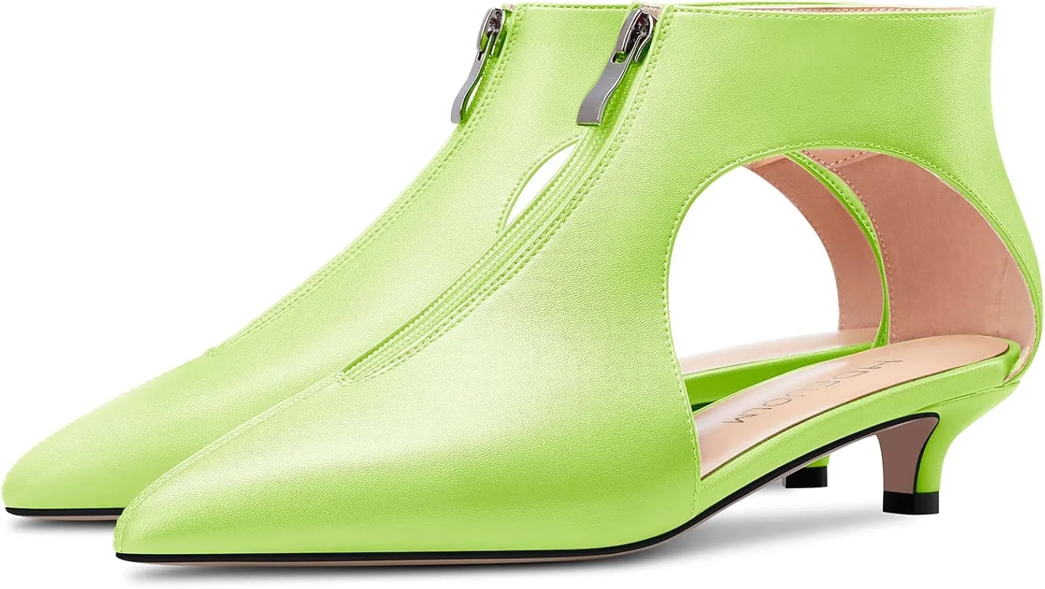 HDEUOLM Womens Low Kitten Heel Pointed Toe Pumps Slip-on Zipper Casual Cute 1.4 Inches Heels