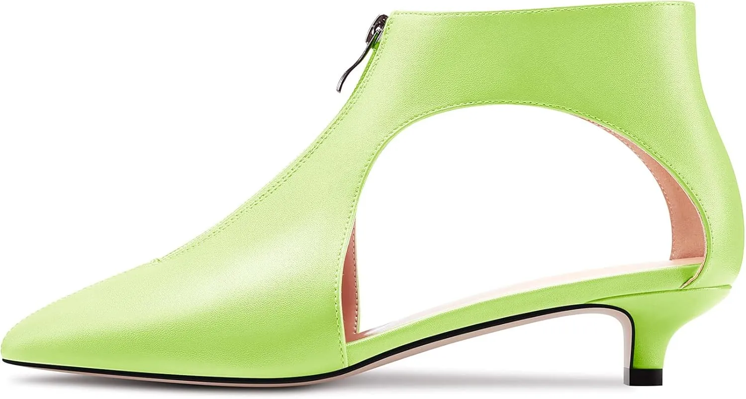 HDEUOLM Womens Low Kitten Heel Pointed Toe Pumps Slip-on Zipper Casual Cute 1.4 Inches Heels
