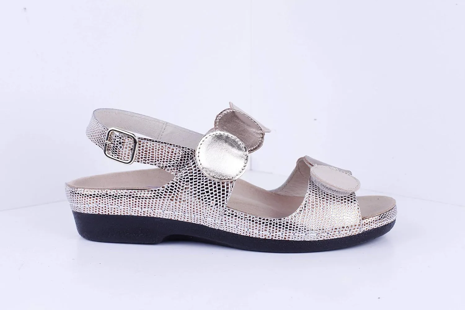 HELLE FASHION * COMFORT WOMEN's TULA GOLD MULTI 2 HOOK & LOOP SLINGBACK SANDAL
