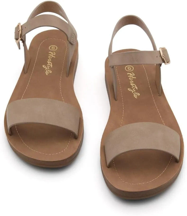 Herstyle Monday Womens Open Toes One Band Ankle Strap Flat Sandals