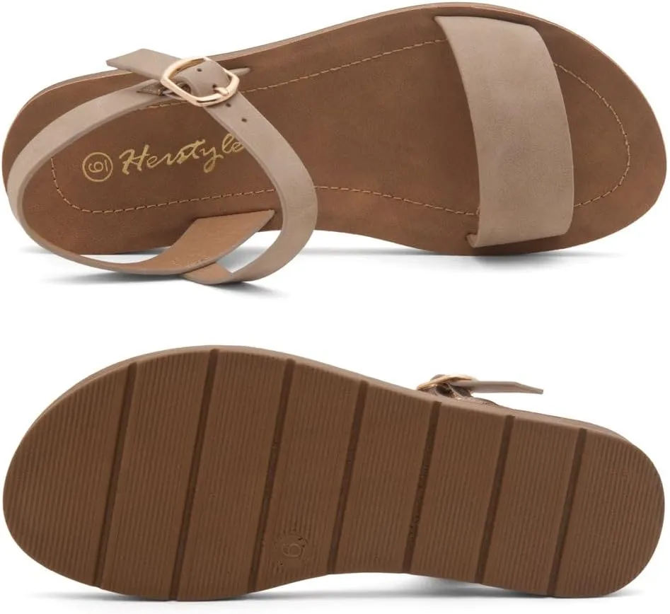 Herstyle Monday Womens Open Toes One Band Ankle Strap Flat Sandals
