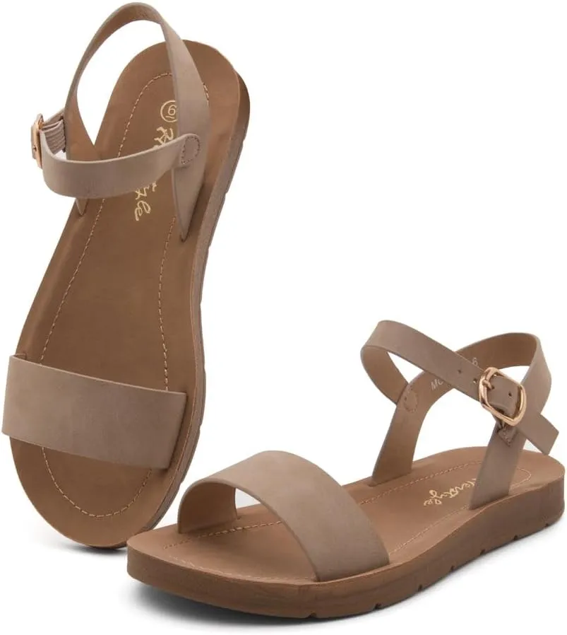 Herstyle Monday Womens Open Toes One Band Ankle Strap Flat Sandals