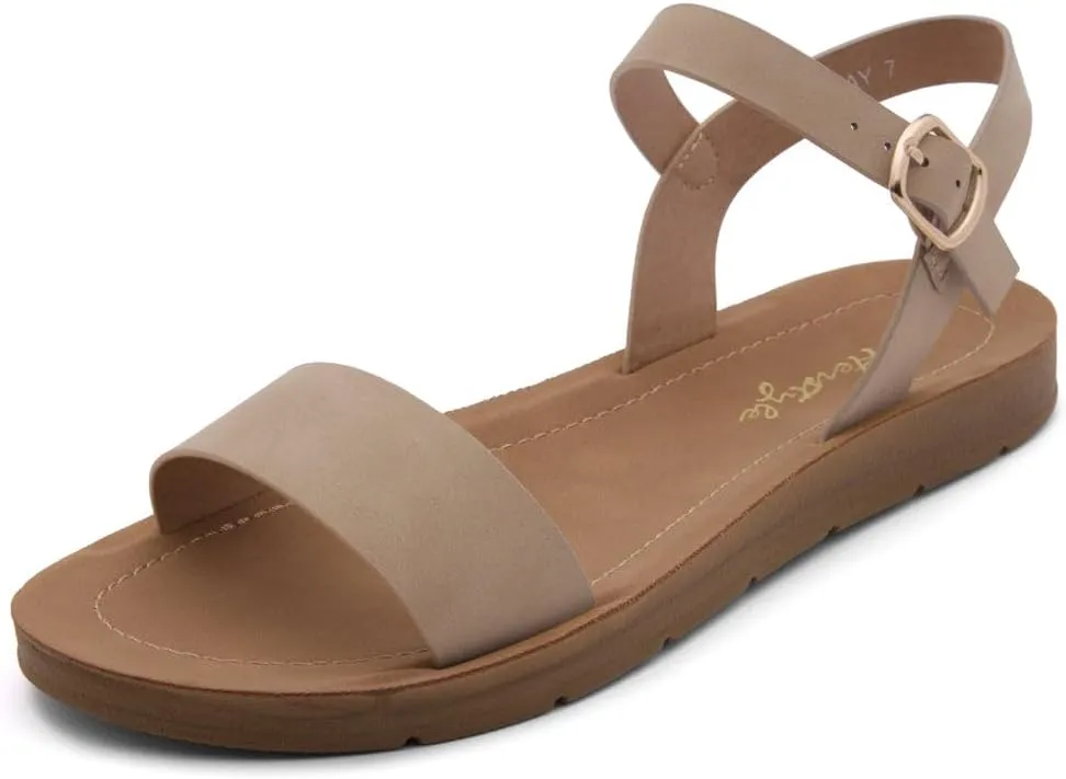 Herstyle Monday Womens Open Toes One Band Ankle Strap Flat Sandals