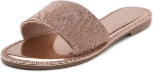 Herstyle Showstopper Women's Flat Sandals, Fashion Rhinestone Slides, Open Toe Slip-On Slippers with Cushioned Footbed, Casual Bling Sandals for Summer and Daily Wear