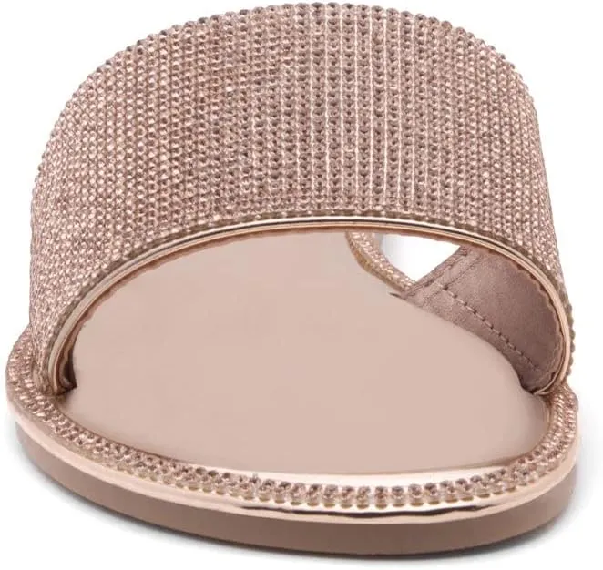 Herstyle Showstopper Women's Flat Sandals, Fashion Rhinestone Slides, Open Toe Slip-On Slippers with Cushioned Footbed, Casual Bling Sandals for Summer and Daily Wear
