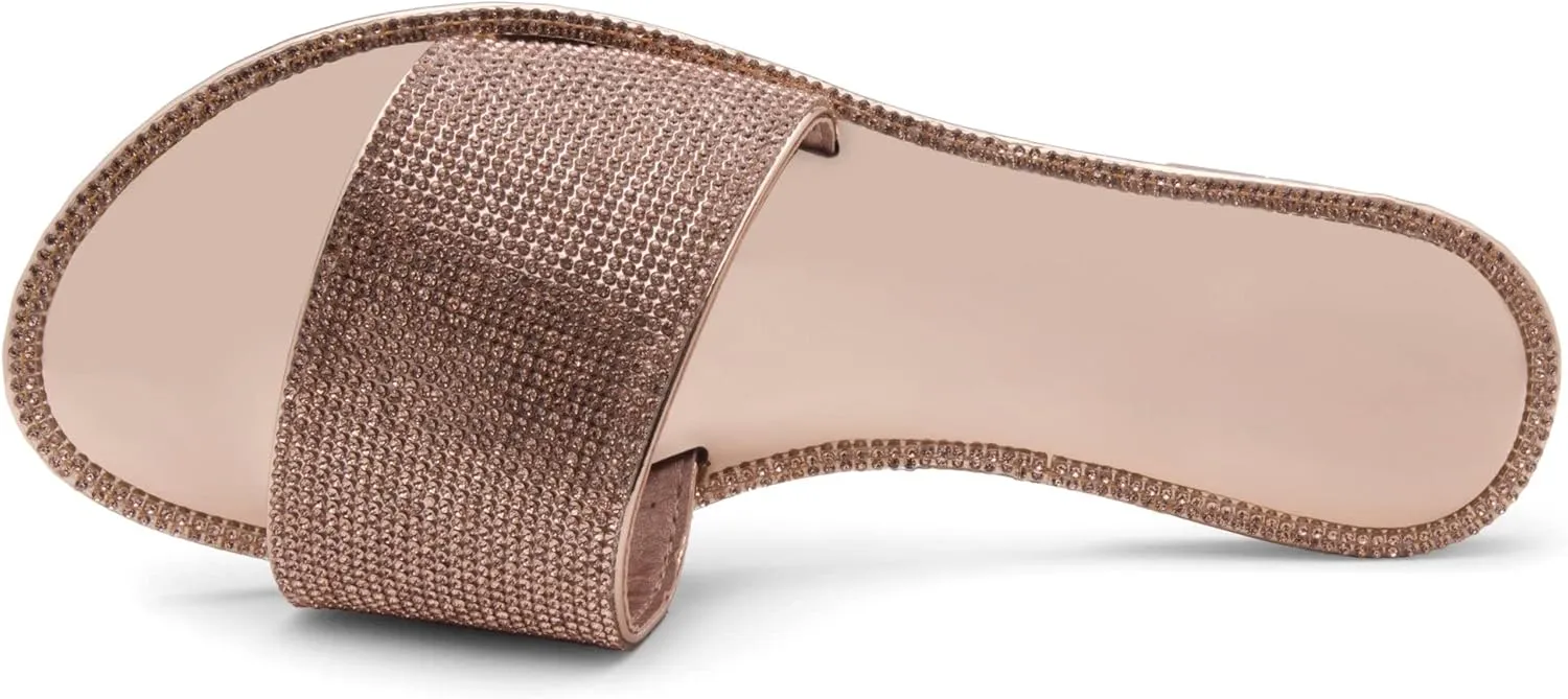 Herstyle Showstopper Women's Flat Sandals, Fashion Rhinestone Slides, Open Toe Slip-On Slippers with Cushioned Footbed, Casual Bling Sandals for Summer and Daily Wear