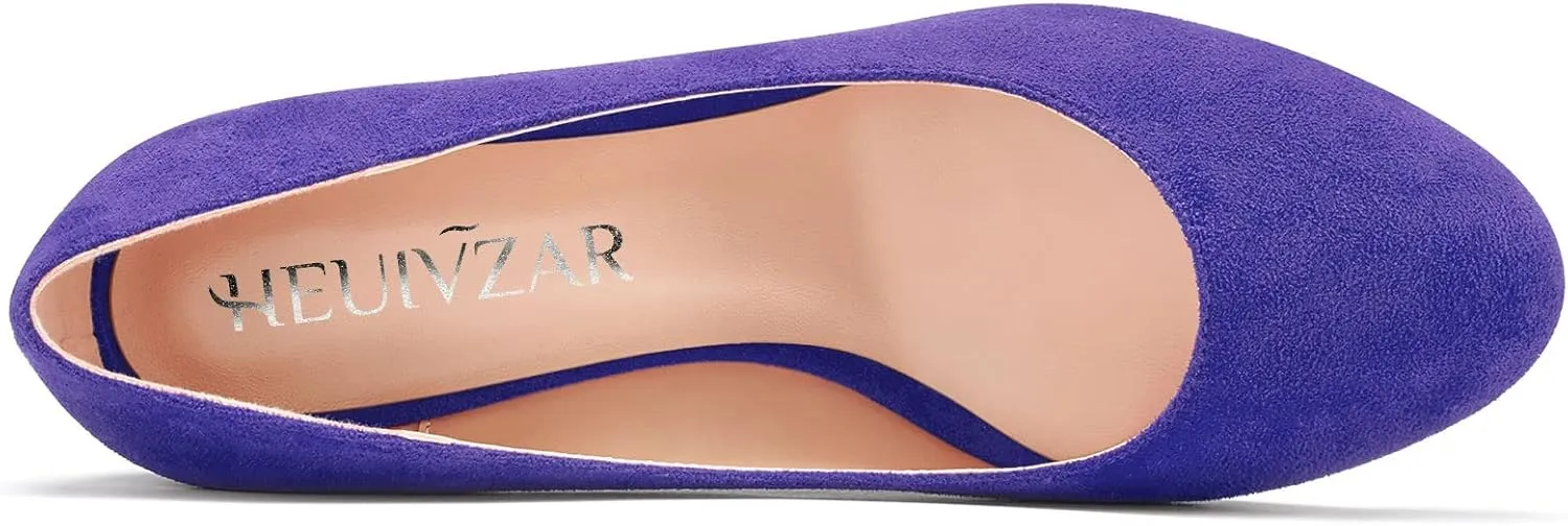 HEUIVZAR Pumps for Women Slip-on Closed Round Toe Block Chunky Wedge Low Heel Pumps Suede Shopping Vacation Classic 2 Inch