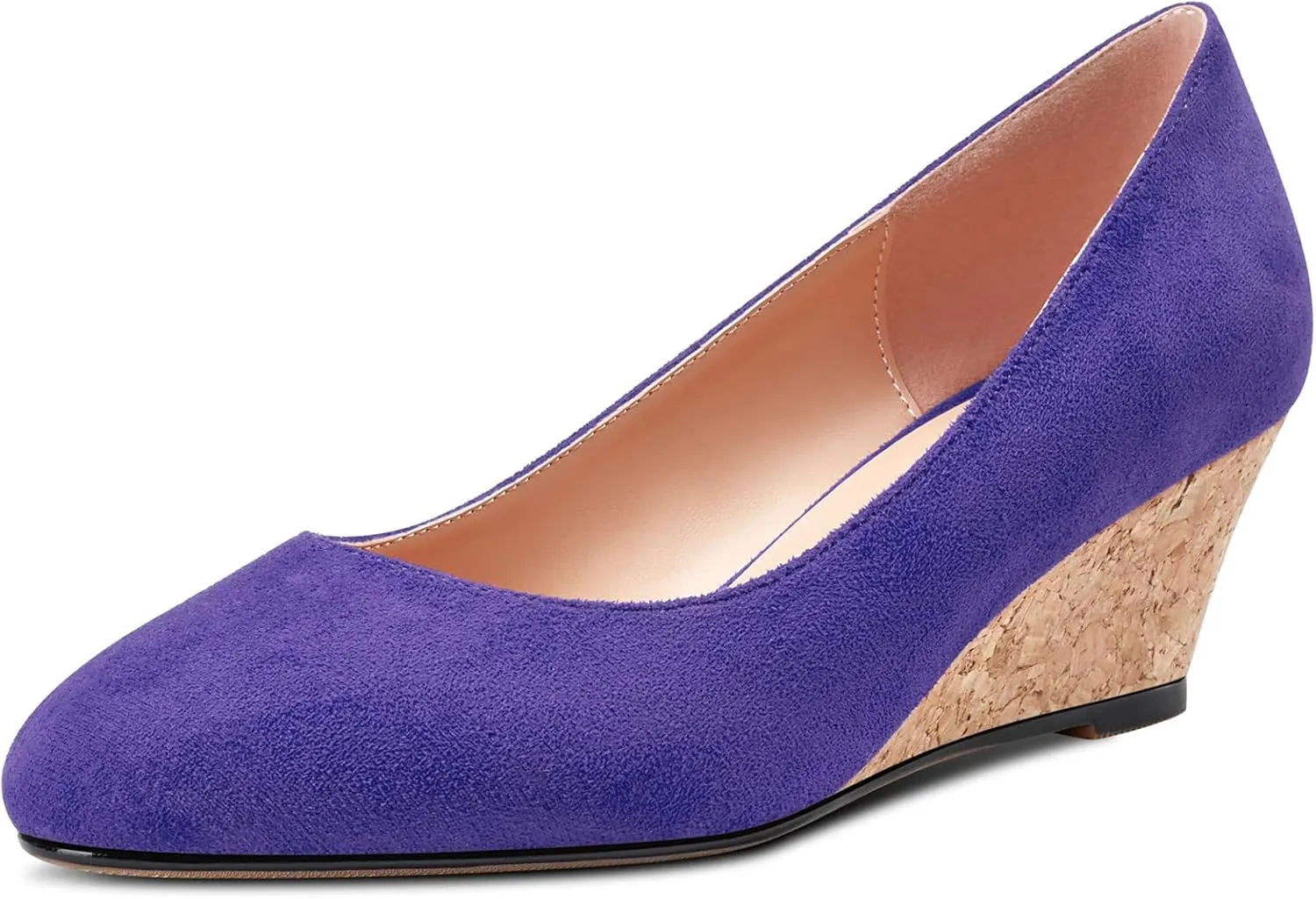 HEUIVZAR Pumps for Women Slip-on Closed Round Toe Block Chunky Wedge Low Heel Pumps Suede Shopping Vacation Classic 2 Inch