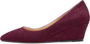 HEUIVZAR Women Wedge Pumps Pointed Toe Block Chunky Mid Low Heel Slip-on Dress Shoes Classic Suede 2 Inch