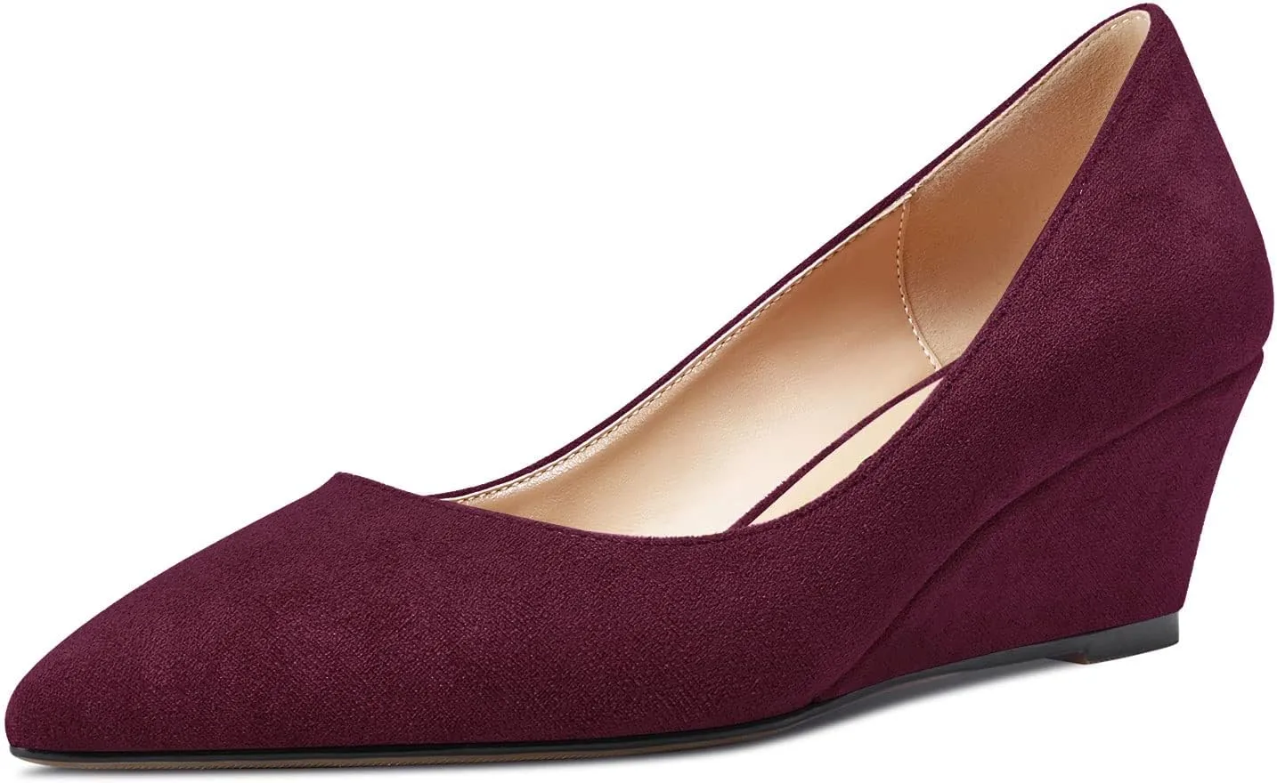 HEUIVZAR Women Wedge Pumps Pointed Toe Block Chunky Mid Low Heel Slip-on Dress Shoes Classic Suede 2 Inch