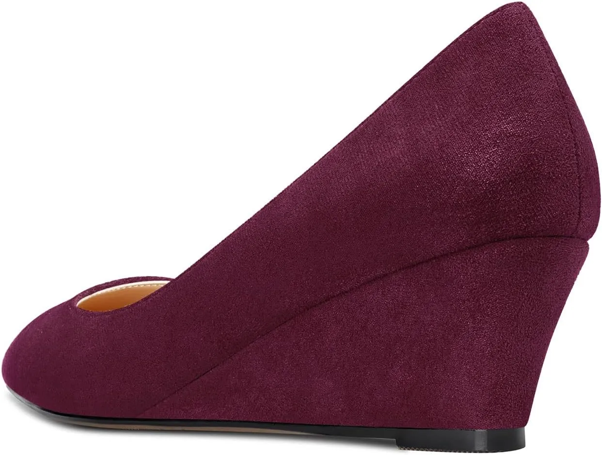 HEUIVZAR Women Wedge Pumps Pointed Toe Block Chunky Mid Low Heel Slip-on Dress Shoes Classic Suede 2 Inch