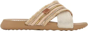 HEYDUDE Christi Slide Novelty Fringe Natural/Gold, Women’s Sandals, women's flip flops, Comfortable & Light-Weight