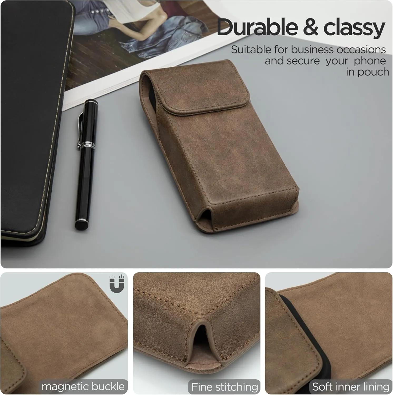 Holster for iPhone 16 Pro Max 15 Pro Max 14 Pro Max 13 Pro Max 12 Pro Max 16 Plus 15 Plus 14 Plus, Premium Leather Pouch with Belt Clip Phone Holster Belt Case, Light Brown -L
