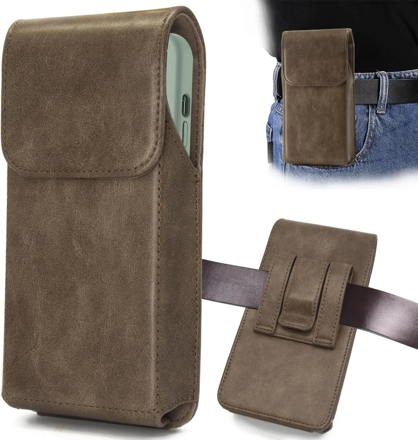 Holster for iPhone 16 Pro Max 15 Pro Max 14 Pro Max 13 Pro Max 12 Pro Max 16 Plus 15 Plus 14 Plus, Premium Leather Pouch with Belt Clip Phone Holster Belt Case, Light Brown -L