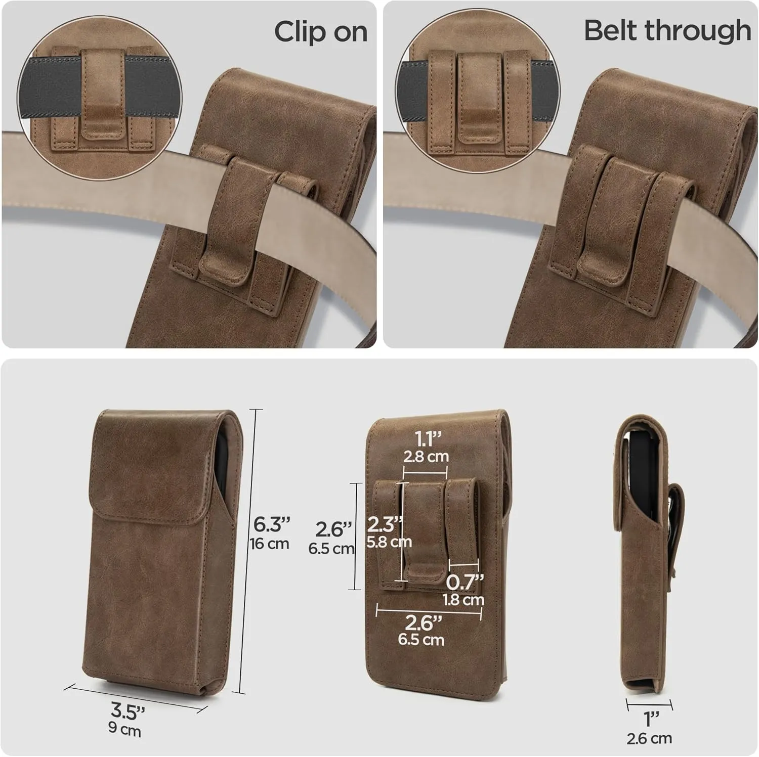 Holster for iPhone 16 Pro Max 15 Pro Max 14 Pro Max 13 Pro Max 12 Pro Max 16 Plus 15 Plus 14 Plus, Premium Leather Pouch with Belt Clip Phone Holster Belt Case, Light Brown -L