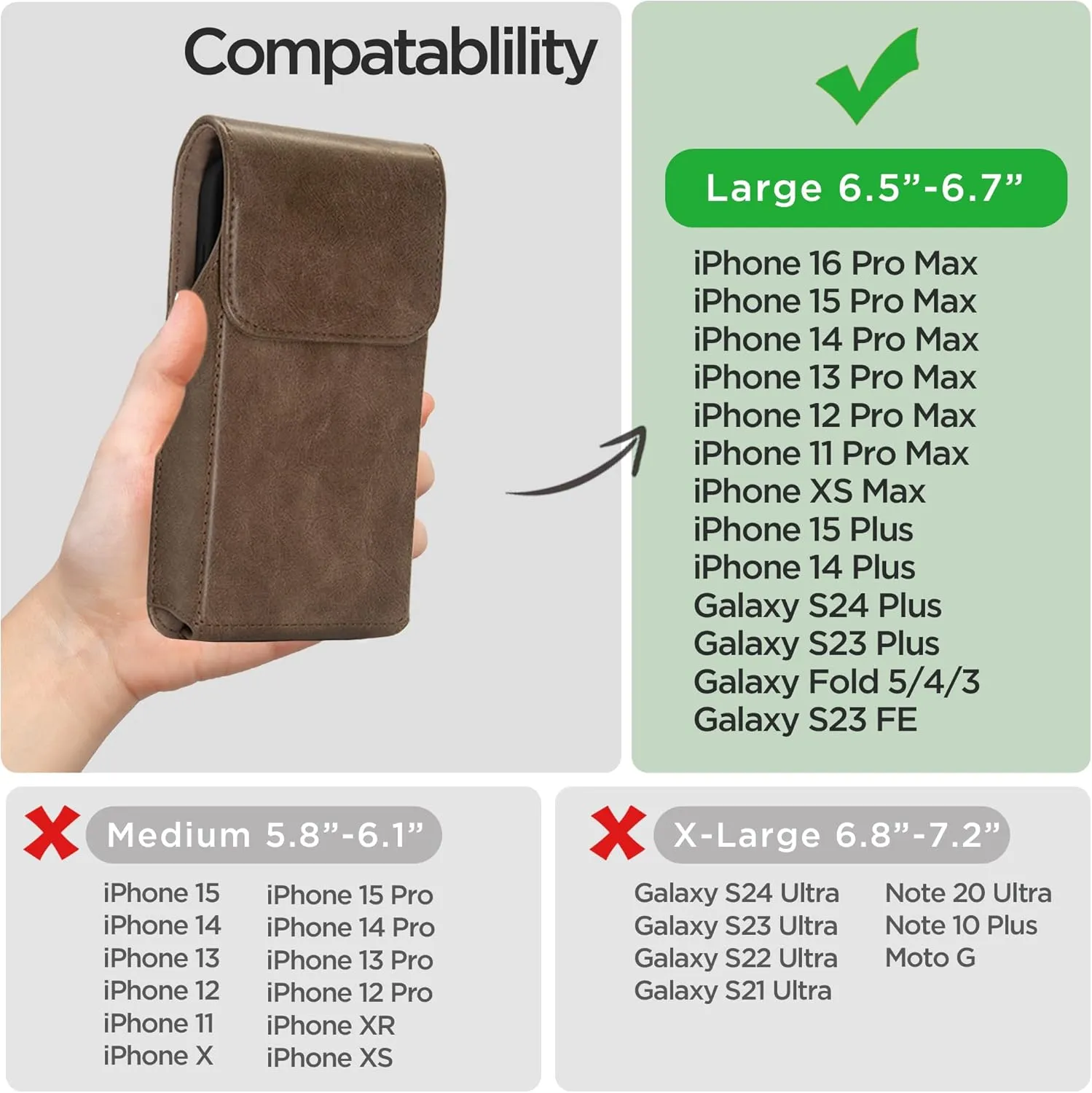 Holster for iPhone 16 Pro Max 15 Pro Max 14 Pro Max 13 Pro Max 12 Pro Max 16 Plus 15 Plus 14 Plus, Premium Leather Pouch with Belt Clip Phone Holster Belt Case, Light Brown -L