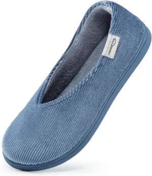 HomeTop Women's Cozy Corduroy Memory Foam Loafer Slippers, Closed Back House Shoes Indoor Outdoor with Coral Velvet Lining