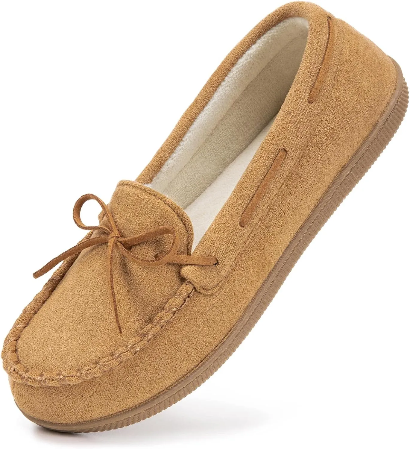HomeTop Women's Moccasins House Slippers Indoor Outdoor Suede Faux Fur Rubber Sole Memory Foam House Shoes Sizes Breathable Microsuede Soft Home Slippers