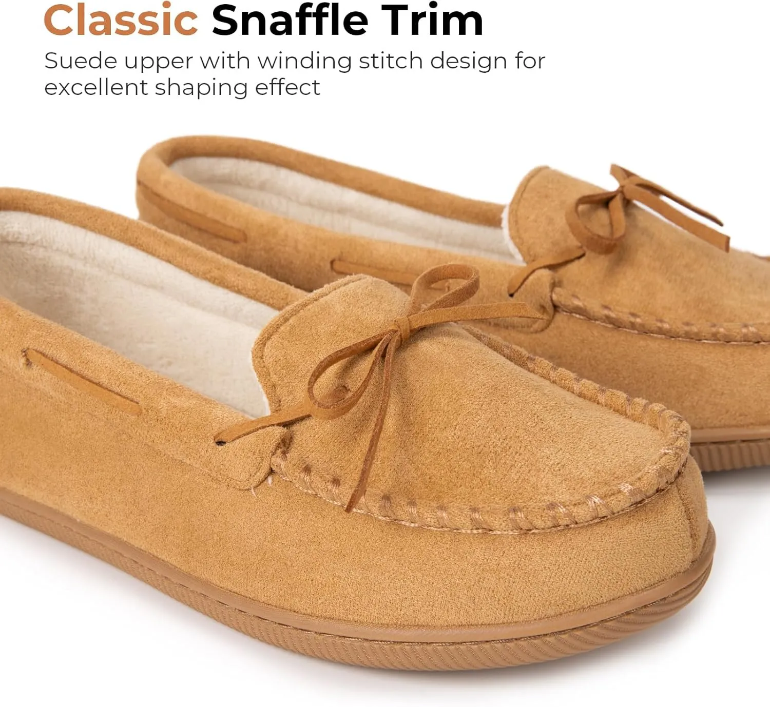 HomeTop Women's Moccasins House Slippers Indoor Outdoor Suede Faux Fur Rubber Sole Memory Foam House Shoes Sizes Breathable Microsuede Soft Home Slippers
