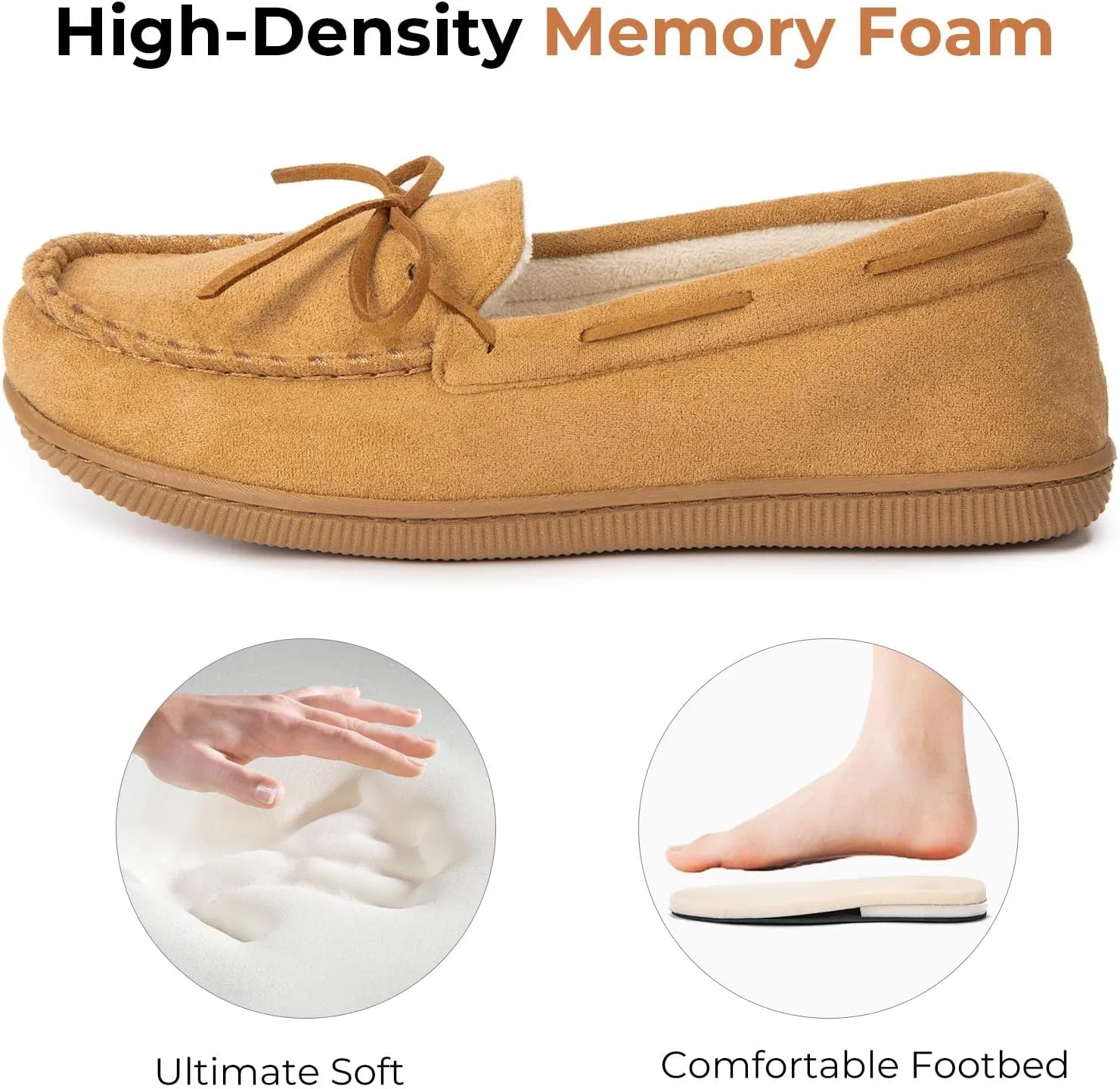 HomeTop Women's Moccasins House Slippers Indoor Outdoor Suede Faux Fur Rubber Sole Memory Foam House Shoes Sizes Breathable Microsuede Soft Home Slippers