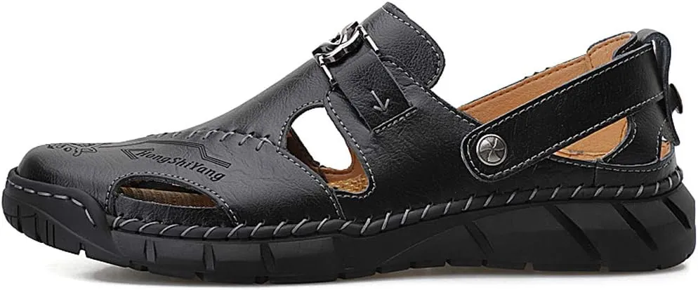Honeystore Men's Athletic Leather Hollow Slip-on Sandals Casual Shoes Plus Size