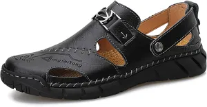 Honeystore Men's Athletic Leather Hollow Slip-on Sandals Casual Shoes Plus Size