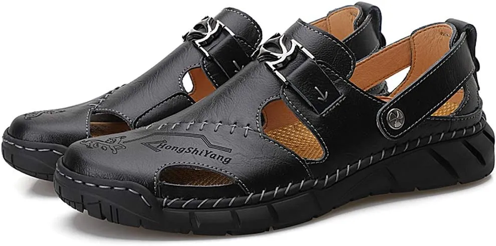Honeystore Men's Athletic Leather Hollow Slip-on Sandals Casual Shoes Plus Size