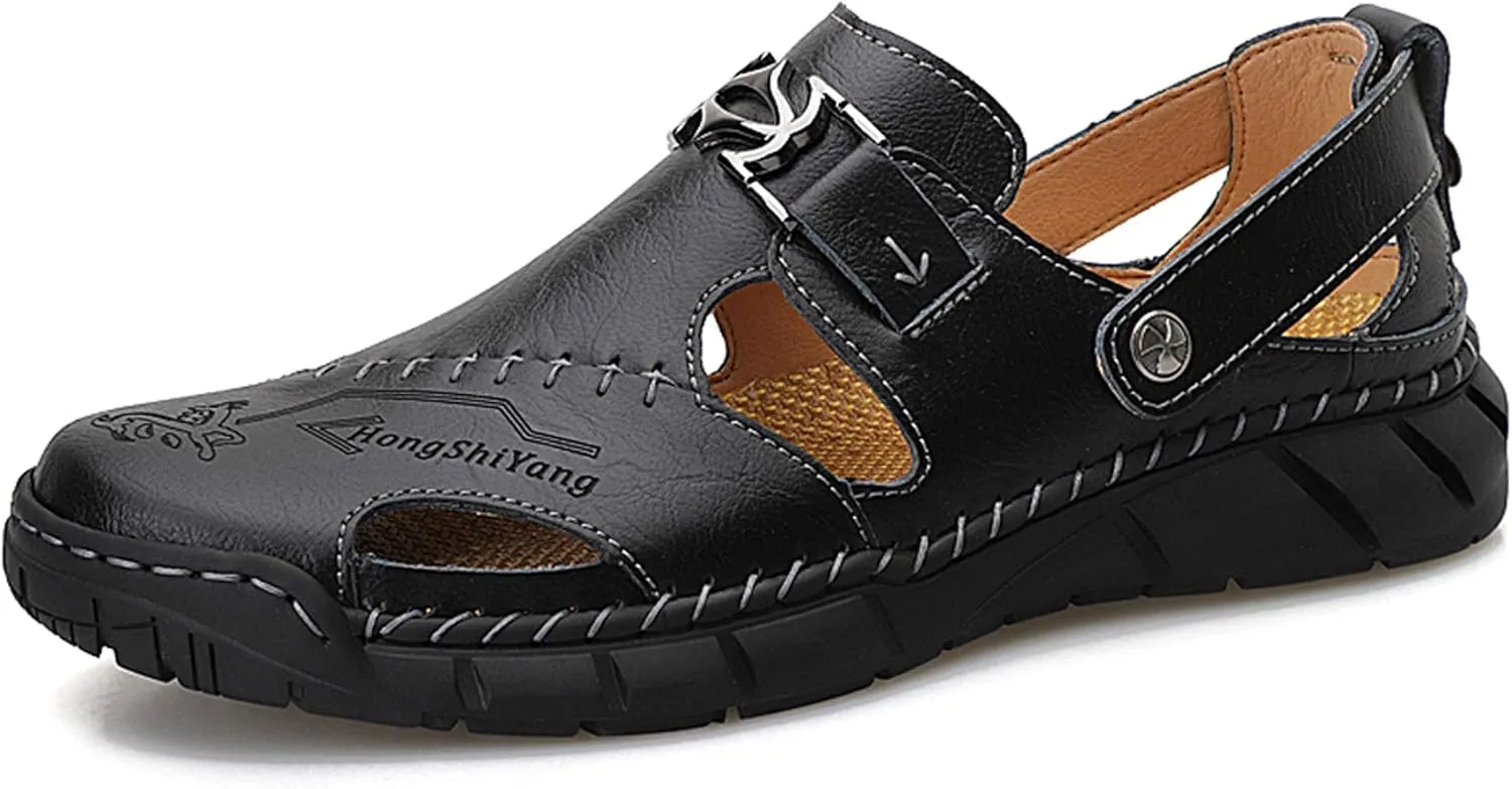 Honeystore Men's Athletic Leather Hollow Slip-on Sandals Casual Shoes Plus Size