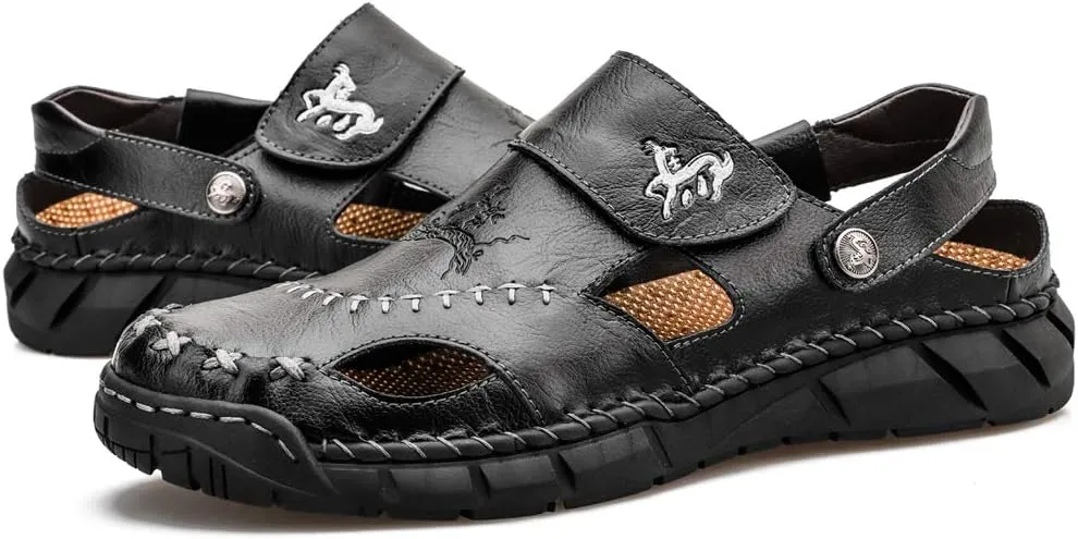 Honeystore Men's Hollow Slip-on Sandals Leather Plus Size Shoes Casual