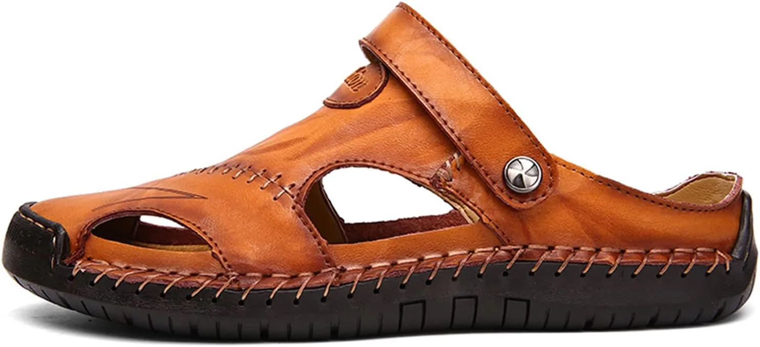 Honeystore Men's Leather Hollow Athletic Sandals Slip-on Roman Casual Shoes