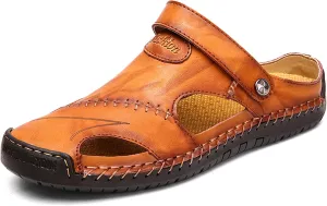Honeystore Men's Leather Hollow Athletic Sandals Slip-on Roman Casual Shoes