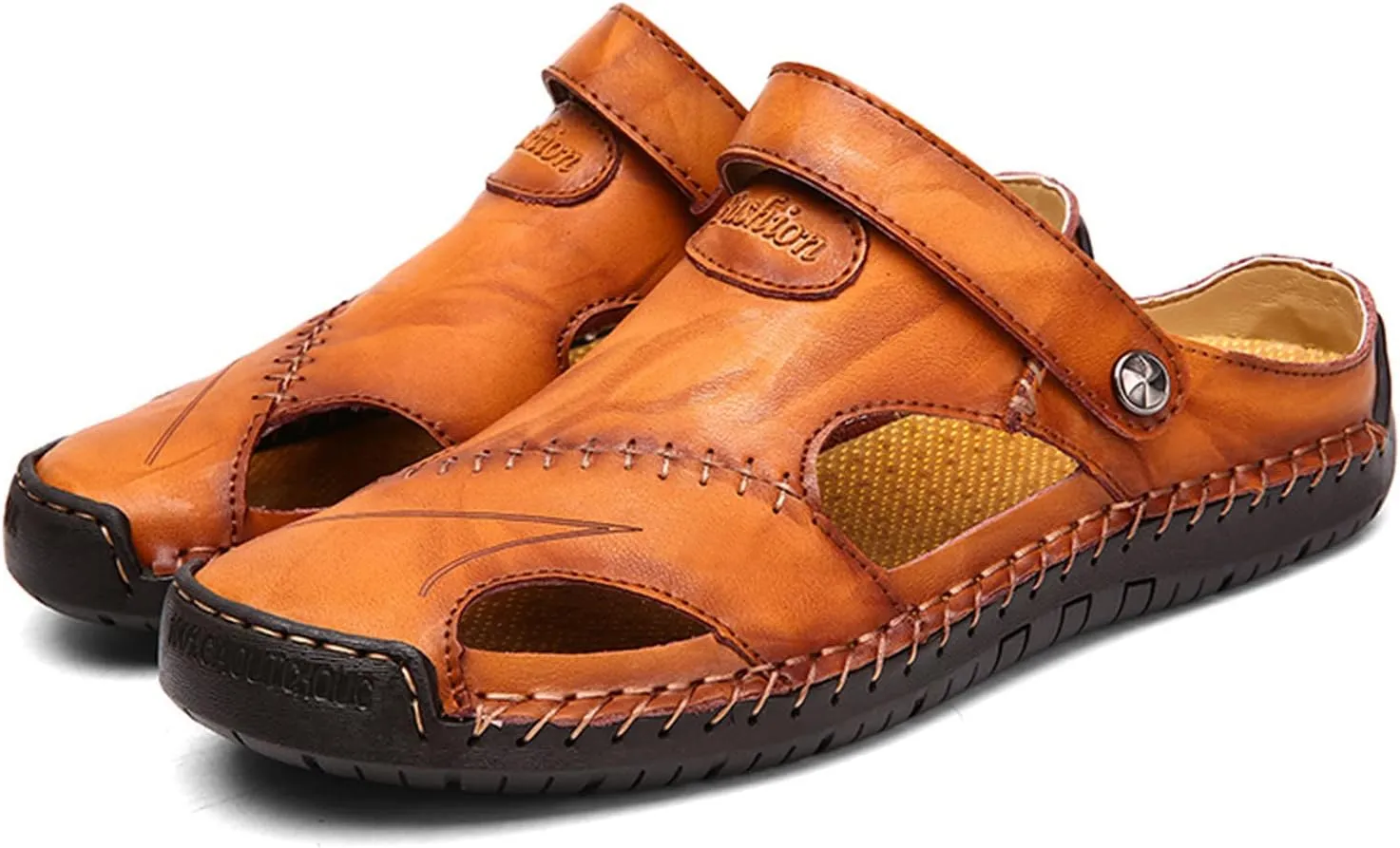 Honeystore Men's Leather Hollow Athletic Sandals Slip-on Roman Casual Shoes