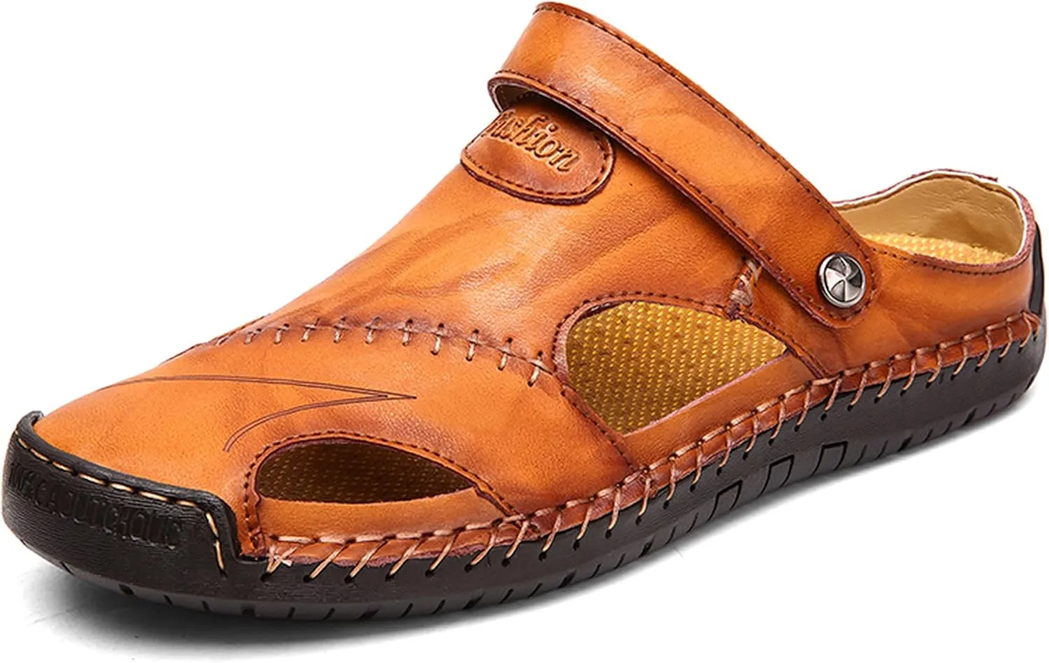 Honeystore Men's Leather Hollow Athletic Sandals Slip-on Roman Casual Shoes