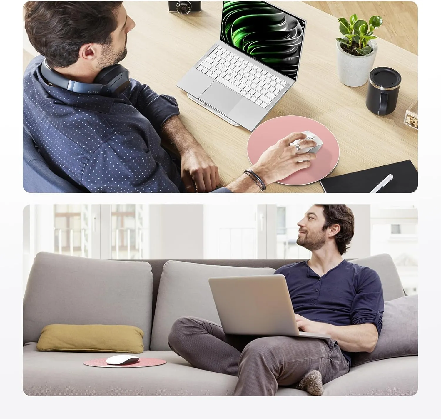 HONKID Metal Aluminum Mouse Pad, Thin Hard Mousepad, Double Sided Waterproof Fast and Accurate Control Mousepad for Laptop, Computer and PC, Office, 7.87 * 7.87 Round Pink
