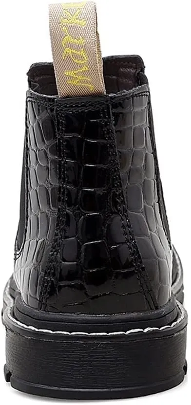 HOOENG Chelsea Boots for Men Round Toe Faux Crocodile Print Leather Anti-Slip Non Slip On Classic