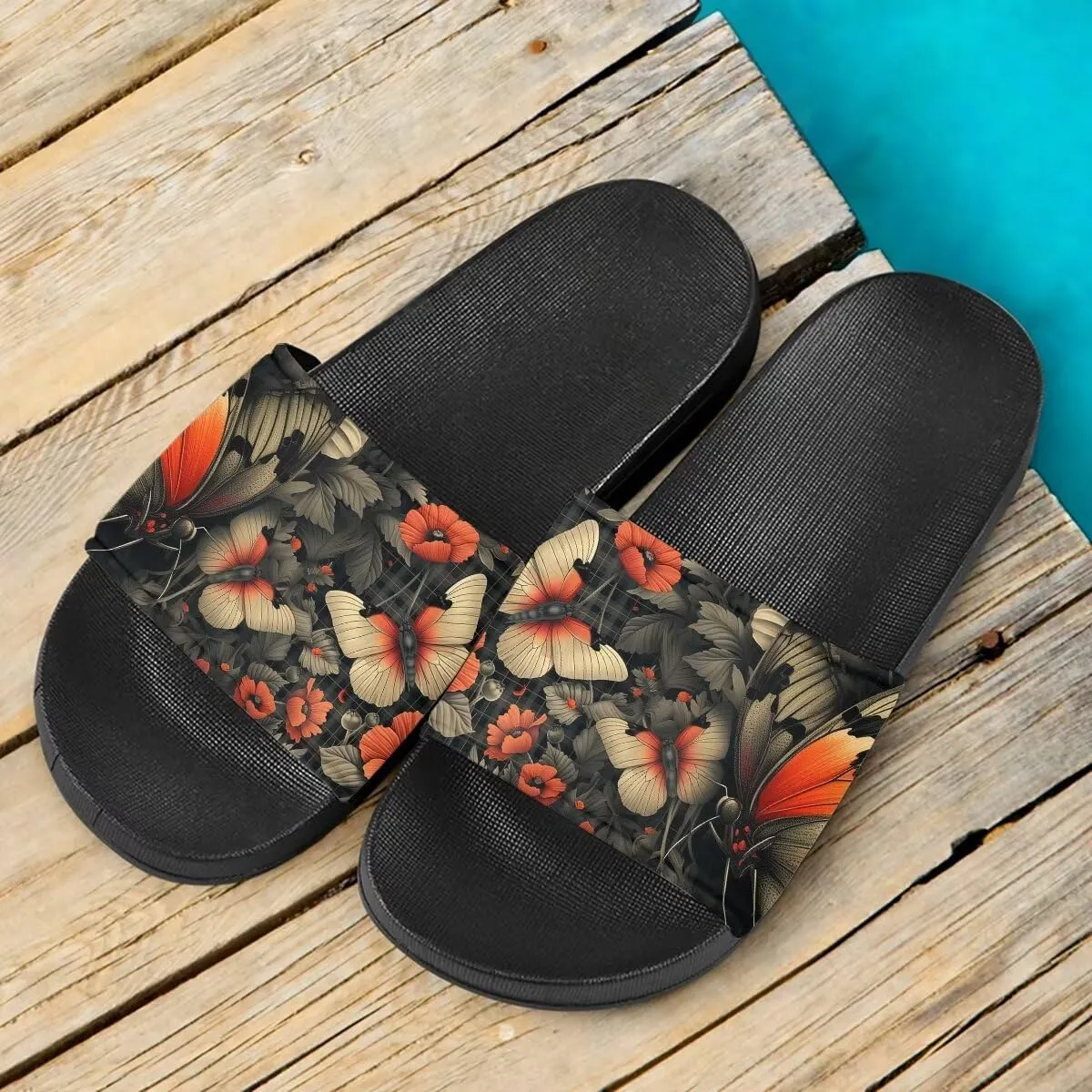 Howilath Blue Butterfly Print Summer Slide Slippers for Men Women Kid, Sunflower Colorful Tie-dye Animals House Slippers Slide Sandal Non-Slip Light Weight