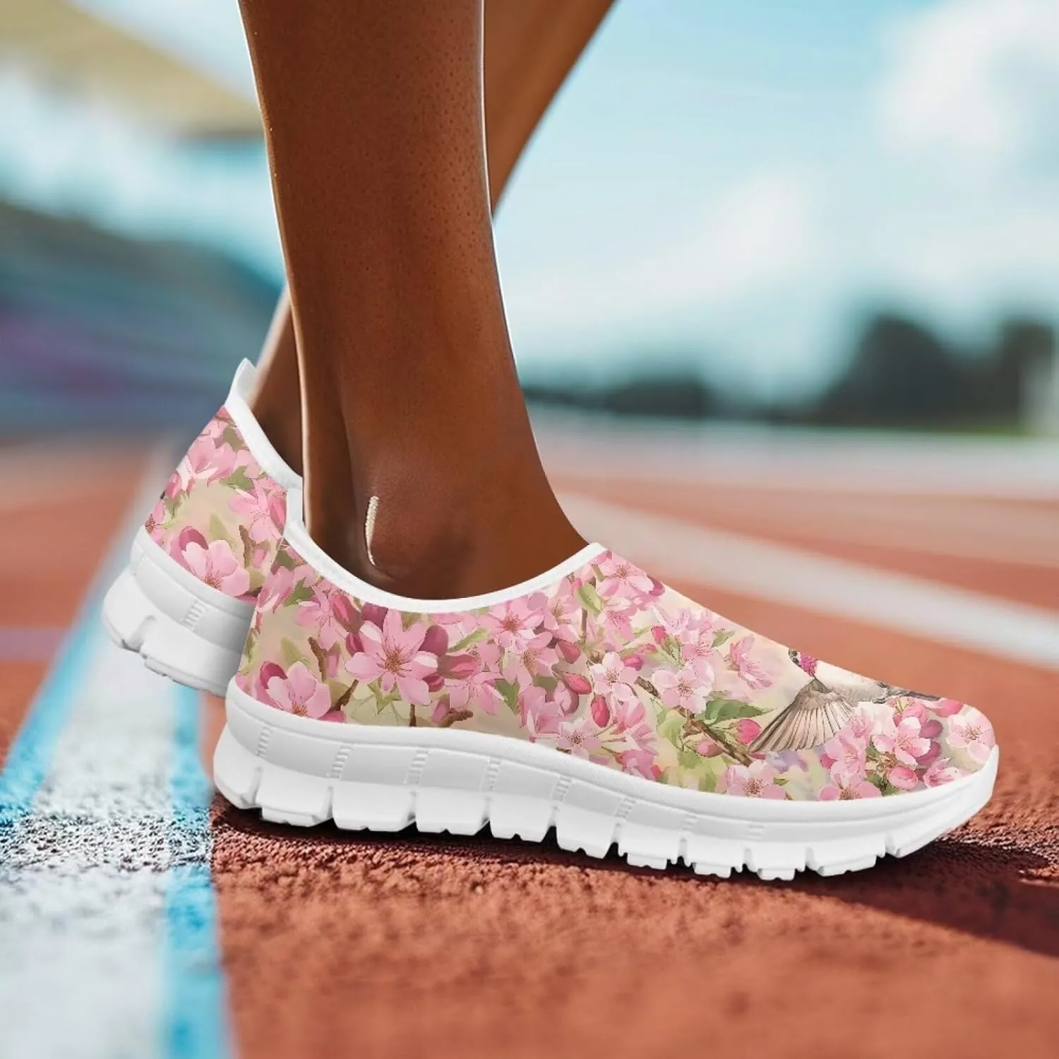 Howilath Hummingbird & Mushroom Slip on Shoes Women Casual Sport Shoes No Laces Running Sneakers with EVA Sole